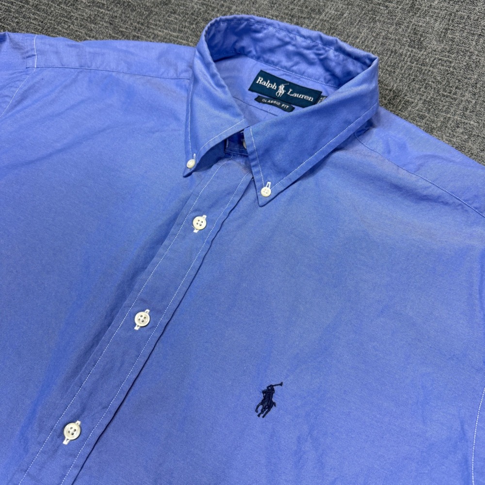 Polo Ralph Lauren Shirt Mens 17 34/35 Blue Classic Fit Oxford Button Down VTG